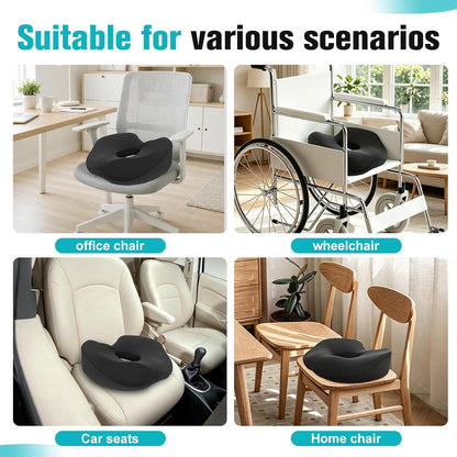 Seat Cushion,Memory Foam Coccyx Cushion for Relief Sciatica,Hip and Tailbone Pain,Seat Cushion with Non-Slip Base for Office Chairs,Wheelchair,Car,Seat Cushions for Long Sitting,Black