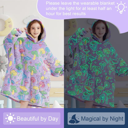 Fiosnow Glow in the Dark Unicorn Blanket Hoodies for Kids 6-13YR Oversize Wearable Blanket Hoodies for Boys Girls Teens