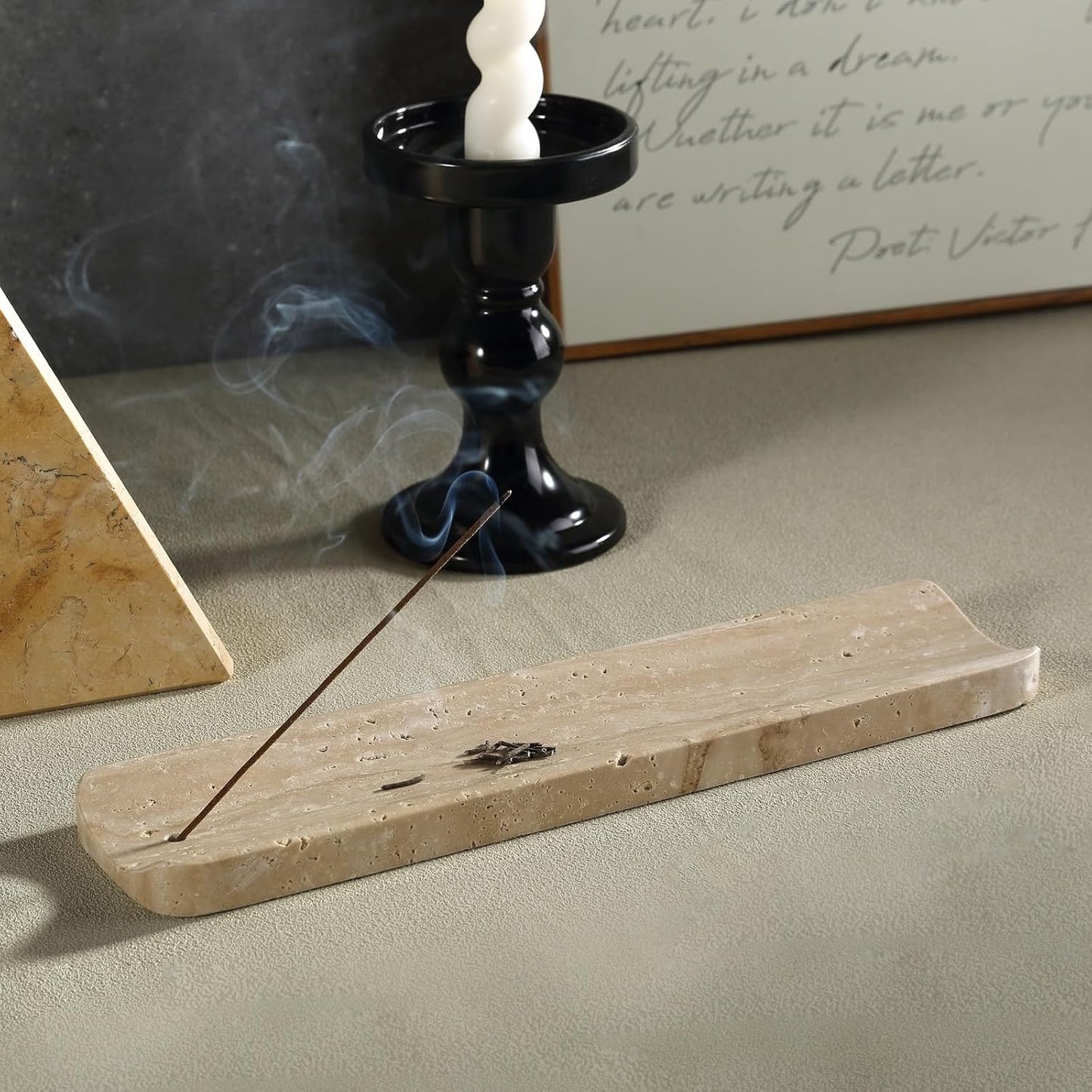 Koville Marble Incense Holder, Incense Holder for Sticks, Incense Sticks Holder Ash Catcher for Meditation Yoga SPA, Natural Stone Incense Burner, Home Table Decor (Grey)
