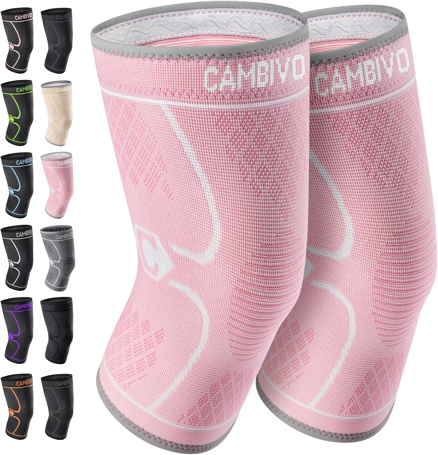 CAMBIVO 2 Pack Knee Braces for Women & Men, Knee Compression Sleeves for Knee Pain Relief, Knee Support with Non-Slip Silicone, Breathable, for Running, Workout, Weightlifting & Daily Use, Arthritis Support (Black, Medium)