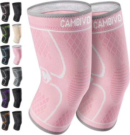 CAMBIVO 2 Pack Knee Braces for Women & Men, Knee Compression Sleeves for Knee Pain Relief, Knee Support with Non-Slip Silicone, Breathable, for Running, Workout, Weightlifting & Daily Use, Arthritis Support (Black, Medium)