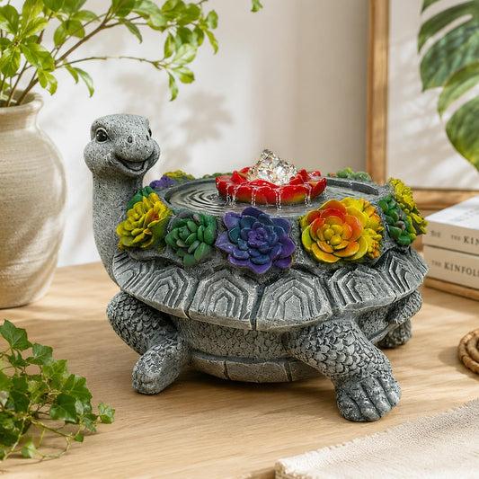 Turtle Tabletop Waterfall Fountain with LED Lights – 11″ Desktop Home Office Decor, Quiet Indoor Water Feature Humidifier, Feng Shui Lucky Turtle Gift