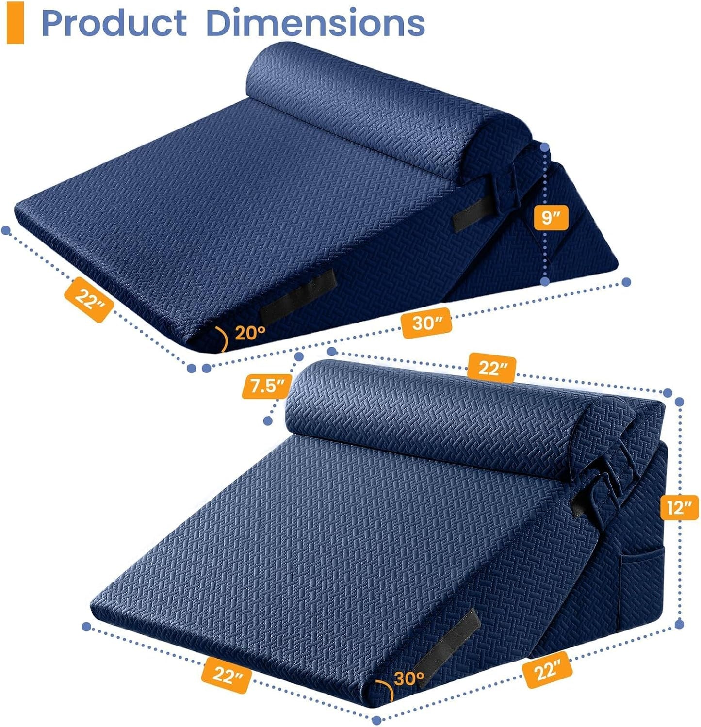 Sasttie Wedge Pillow Set for After Surgery, 2PCS Adjustable Bed Wedge Pillow Headboard with Memory Foam Neck Cushion – for Acid Reflux, Sleeping, Neck & Back Support, Dark Grey & White