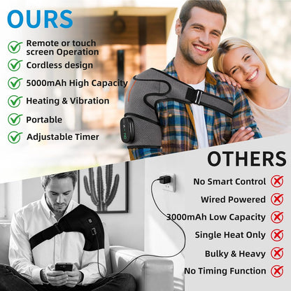 Cordless Shoulder Heating Pad with Massager, 5000mAh Rechargeable Heated Shoulder Wrap with 3 Timer,3 Vibration,3 Heat, Shoulder Brace for Rotator Cuff Pain Relief & Deep Tissue Comfort, Men & Women