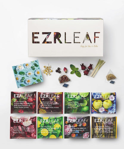 EZR LEAF The Daily Ritual Box – Tea Variety Pack Gift Set, 9 Assorted Tea Blends, Premium Pyramid Tea Bags, Herbal, Black＆Green Tea Collection, Tea Gifts for Tea Lovers, Lemon Verbena, Lemongrass , Rooibos , Lime , Sencha , Blackcurrant , Sweet Rose ,