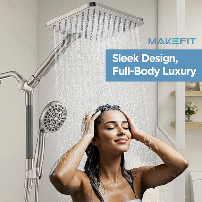 MakeFit Dual Filtered Rain Shower Head Combo, High Pressure Handheld Shower Head with Adjustable Bar - Rainfall Shower Head And Showerhead with Filter for Hard Water - Removes Chlorine
