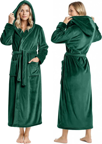 NY Threads Premium Womens Robe with Hood, Plush Fleece Long Bath Robe for Women, Fluffy Soft Women's Bathrobe