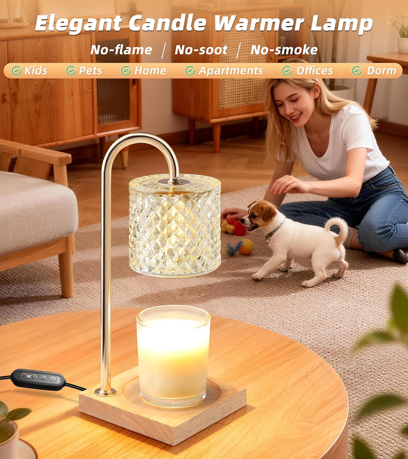TigQiang Candle Warmer Lamp with Timer Dimmer, Birthday Gifts for Women Mom, House Warming Gifts, Elegant New Home Decor, Wax Warmer for Jar Candles, Heater Lamp for Scented Wax, Amber Glass
