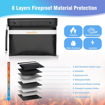 Fireproof Document Bag - 6200°F Important Document Bags with Zipper, Water Resistant Fire Proof Money Bags for Cash, Cell Phone, Tablet, Credit Card,Passport and Valuables (14.2"x11.2", Black)