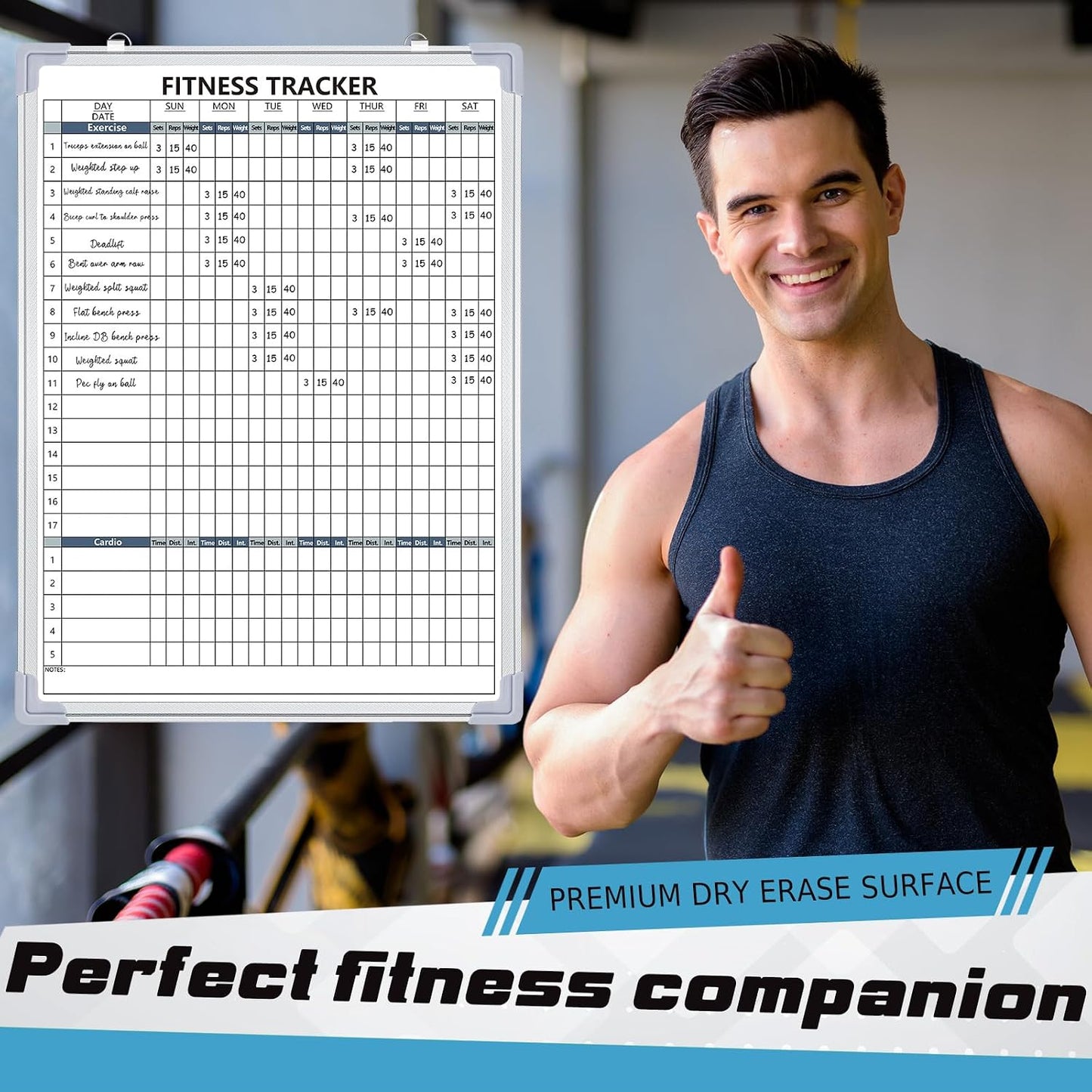 Lincia 16 x 12 Inch Fitness Tracker Whiteboard Workout Calendar for Home Gym Dry Erase Planner Hanging Removable to Do List for Wall Whiteboard with Aluminum Frame for Gym Program(Style A)