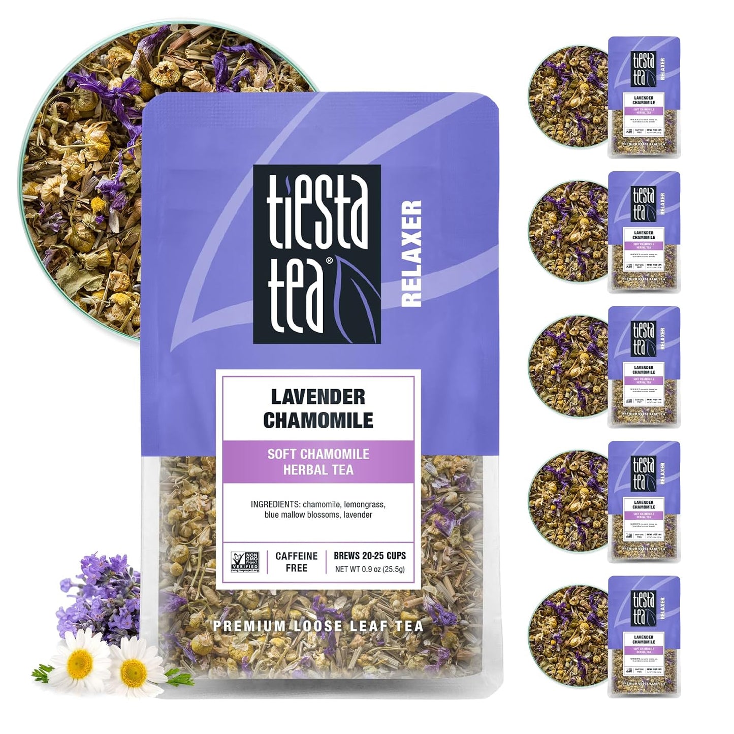 Tiesta Tea - Lavender Chamomile Herbal Tea, Loose Leaf, Calming Blend with Chamomile and Lavender, Caffeine-Free Herbal, Great for Hot or Iced Brews, Resealable Bulk Pouch, 200 Cups, 8 Ounce