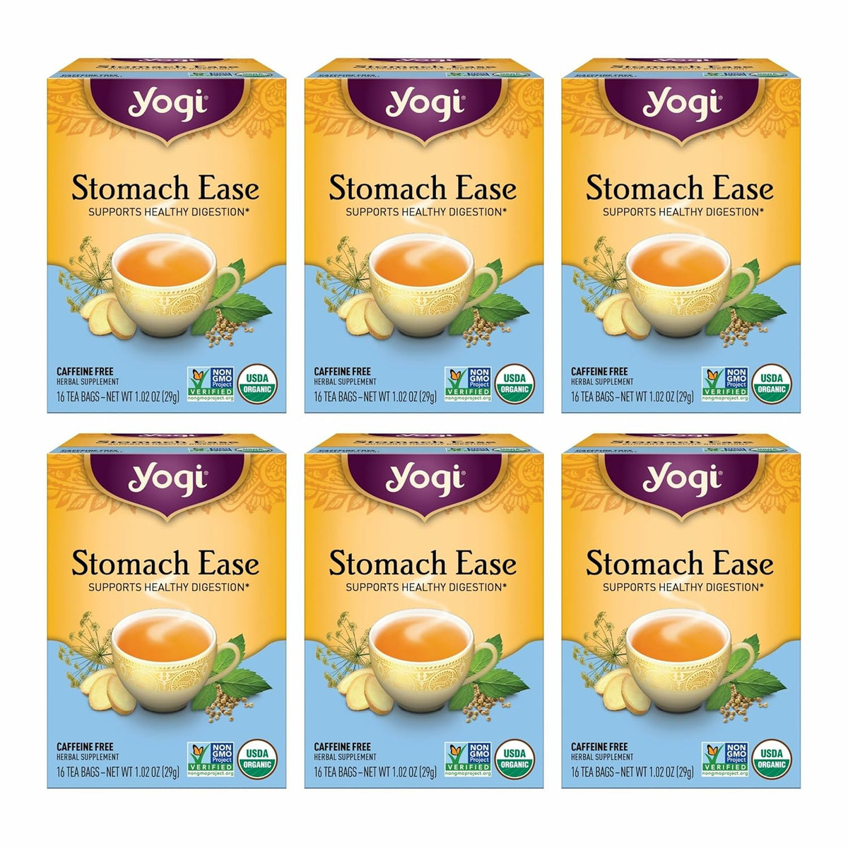 Yogi Stomach Ease Tea, 16 Tea Bags (6 Pack)