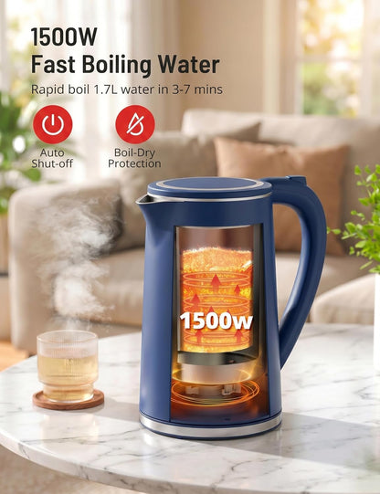 Electric Kettle Temperature Control, 1.7L Extra Large Electric Tea Kettle, 4H Keep Warm Hot Water Kettle with 6 Presets, LED Screen Electric Kettles for Family Meal Party Office Break Room