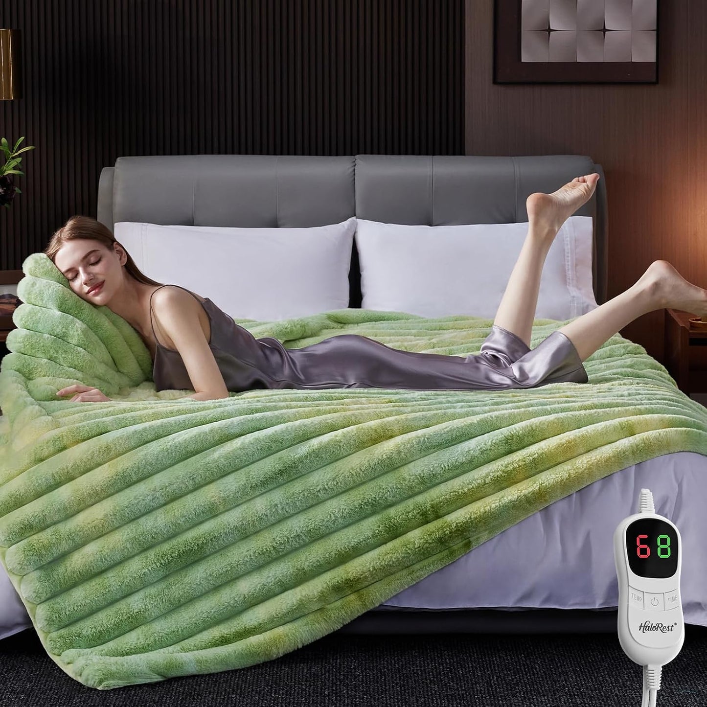 Heated Throw Blanket, Faux Fur Cozy Heating Blanket with Overheat Protection, 1/2/4/6/8 Hours Auto-Off 10 Heat Level, Machine Washable (50x60 Inches, Cream White)