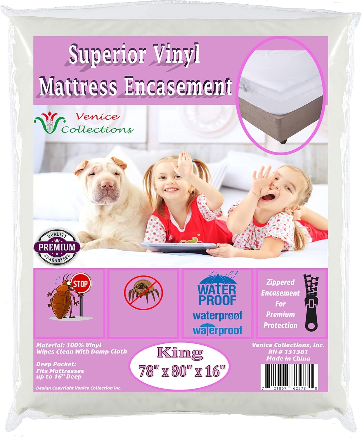 Superior Extra Heavy 8 Gauge Vinyl Mattress Protector Zippered Encasement Cover 100% Waterproof Twin White
