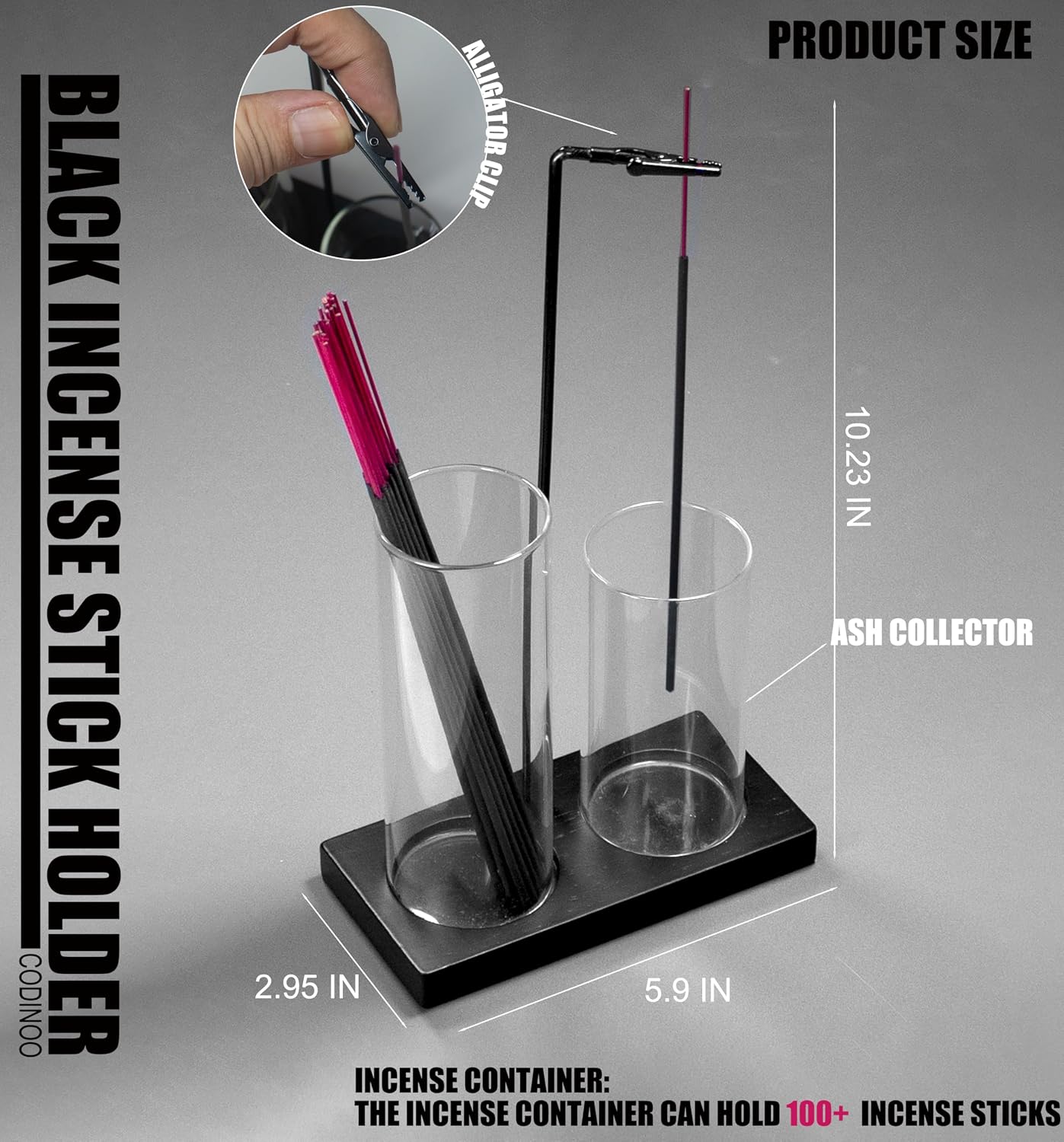 2 in 1 Incense Burner Holder for Sticks,Glass Incense Holder with Storage,Upside Down Incense Holder for Sticks with Glass Ash Catcher for Meditation Yoga Spa Room Home Decor[Full Black]