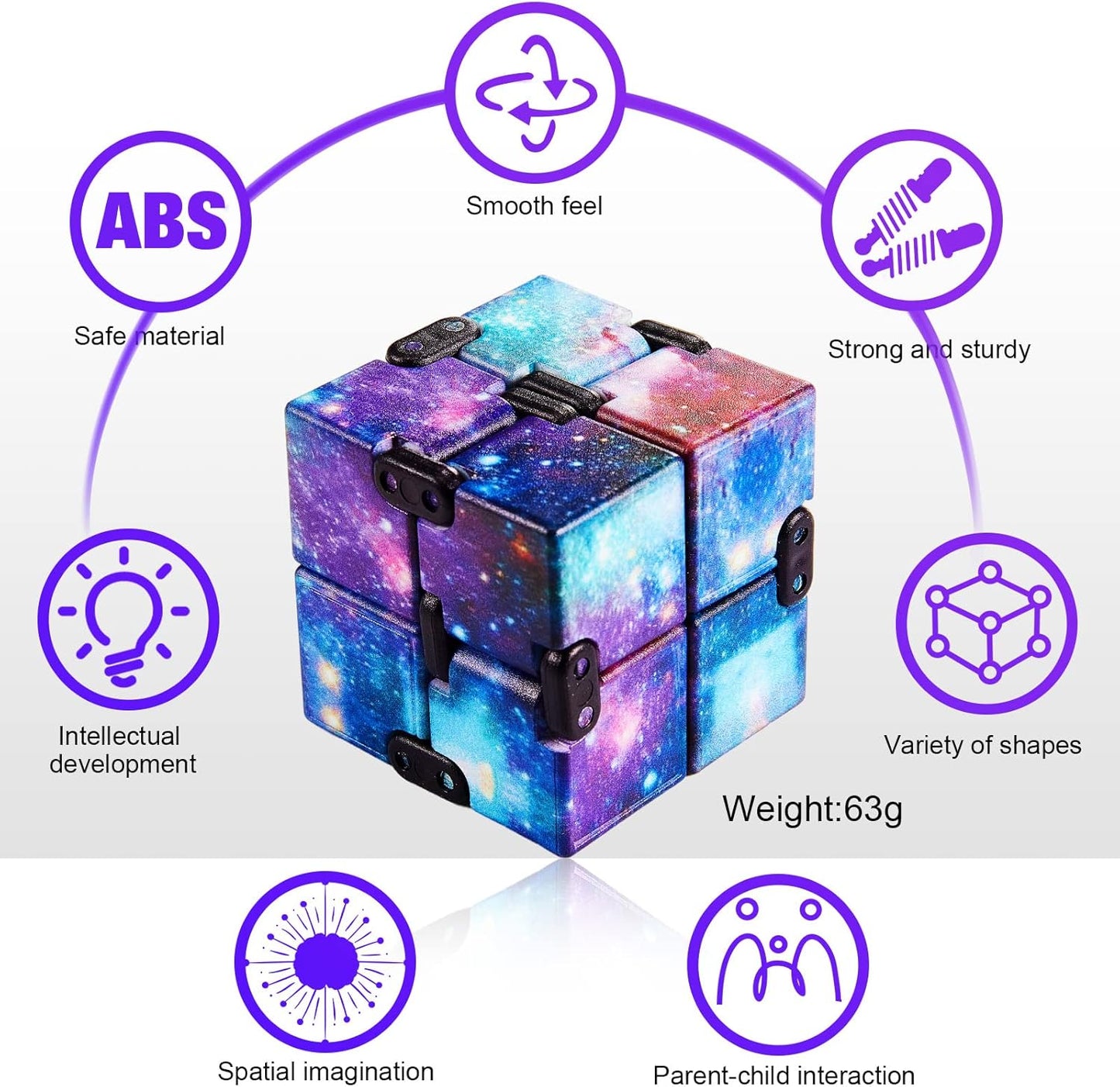 Skylety Cube Anxiety Relief Toy Hand Held Magic Sensory Stress Cube Toy for Adults Relieve Stress Christmas Party Favors(4 Pcs,Starry)