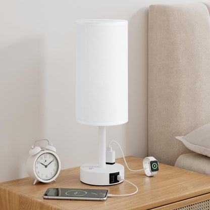 Touch Bedside Table Lamp with Memory - Stepless Dimmable Lamp for Bedroom, Small Nightstand Lamp with Dual USB Charging Ports and AC Outlet, Wood Night Light, Desk Lamp for Nursery, Living Room, Dorm