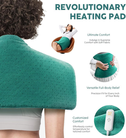 Heating Pad for Back Pain Relief, 33"x17" Electric Heating Pad for Shoulder, Neck, Cramp, Menstrual Pain, Christmas Gifts for Women Men Mom Dad - 6 Heat Settings and Auto-Off, Moist/Dry Heat pad, Gray