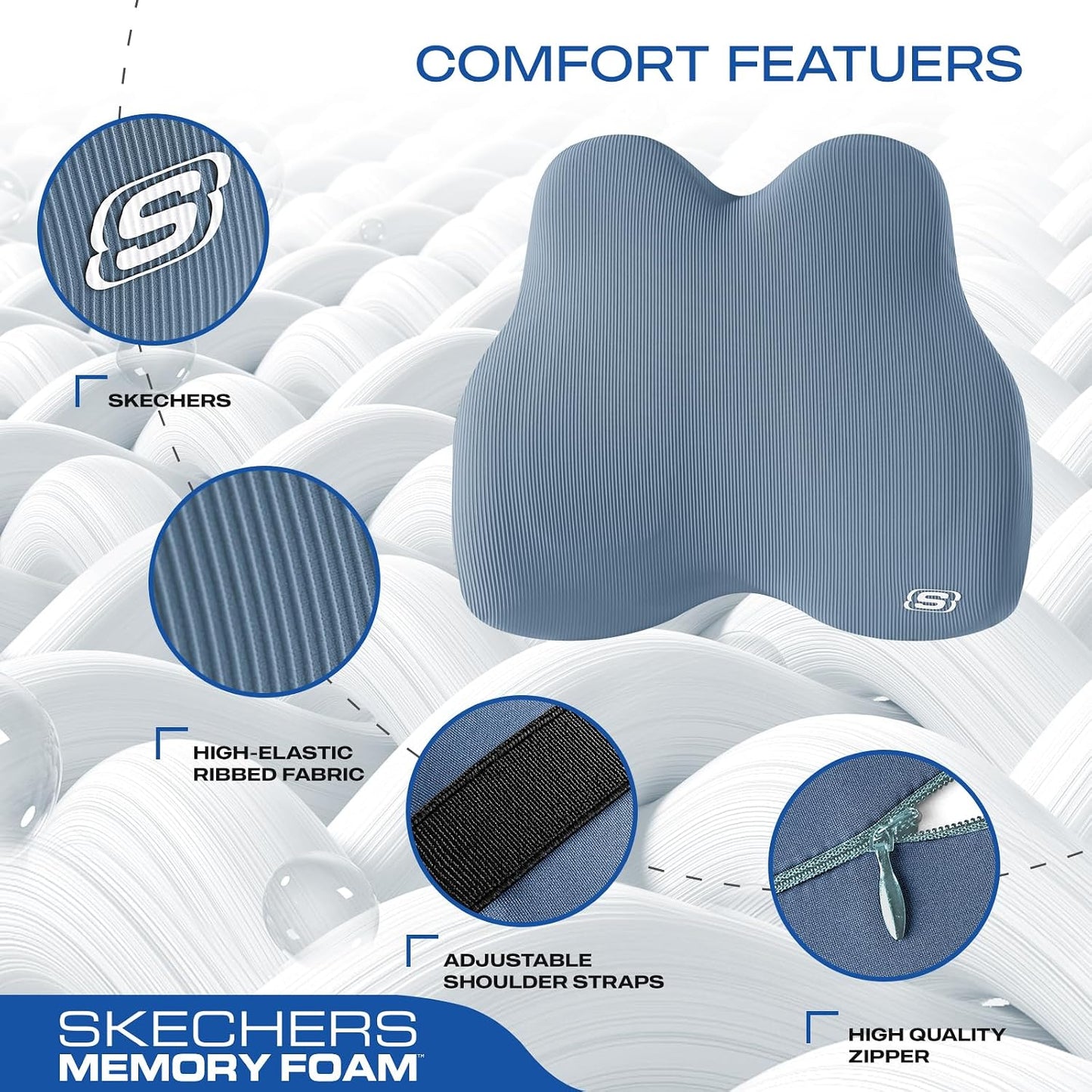 Skechers Memory Foam Lumbar Pillow,Lumbar Support Pillow for Office, Chair Lower Back Pain Relief Lumbar Pillow, Ergonomic Design Back Support Pillow for Office Chair, Car, Home, Travel,Black
