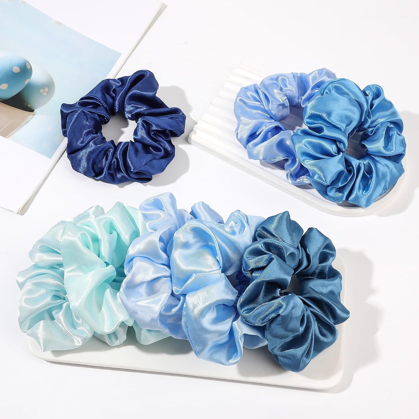 16 Pcs Scrunchies for Women - Black Satin Silk Scrunchies for Girls Hair Ties Elastics Bands Ponytail Holder Hair Accessories