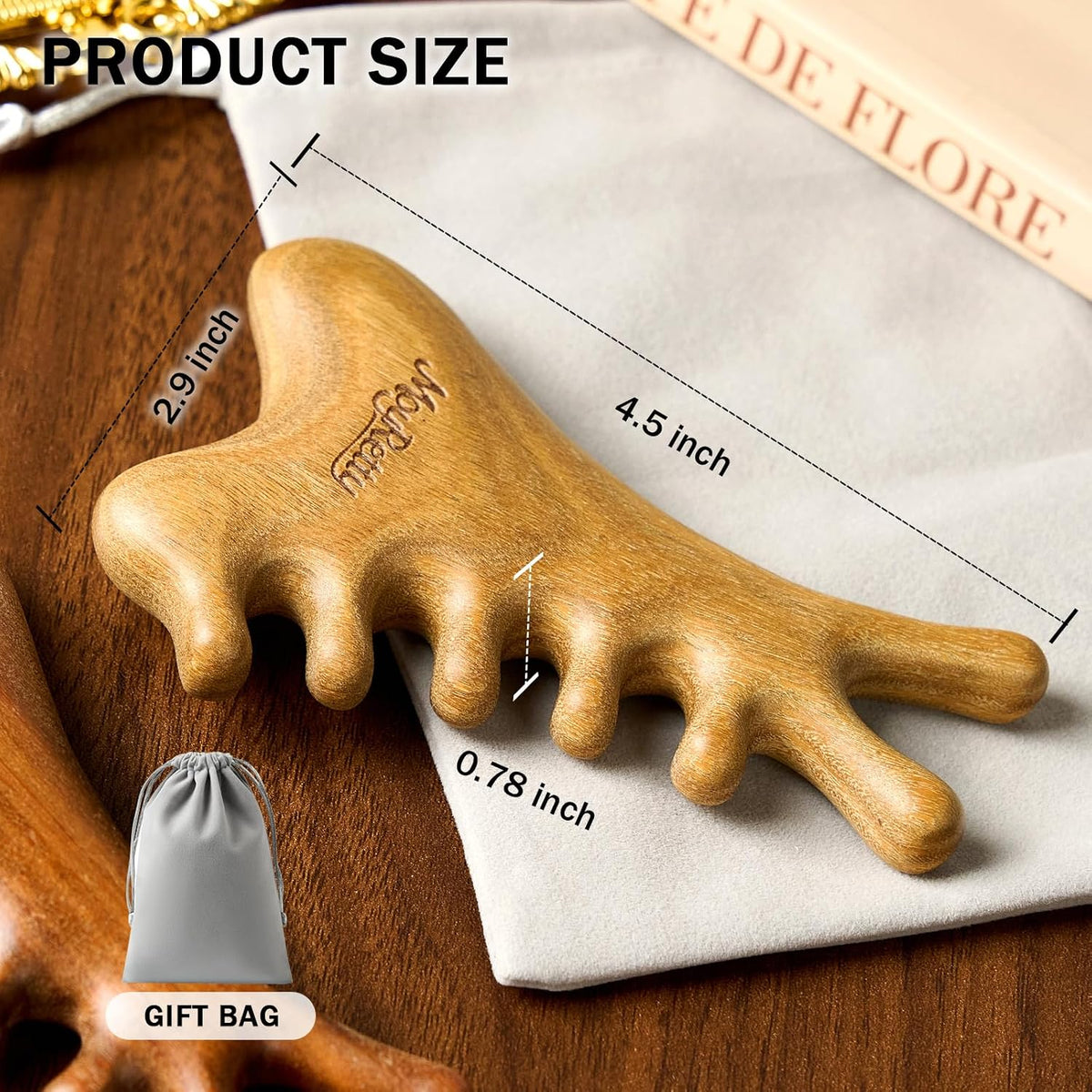 MoyRetty Wooden Gua Sha Tool, Sandalwood Face & Body Massager
