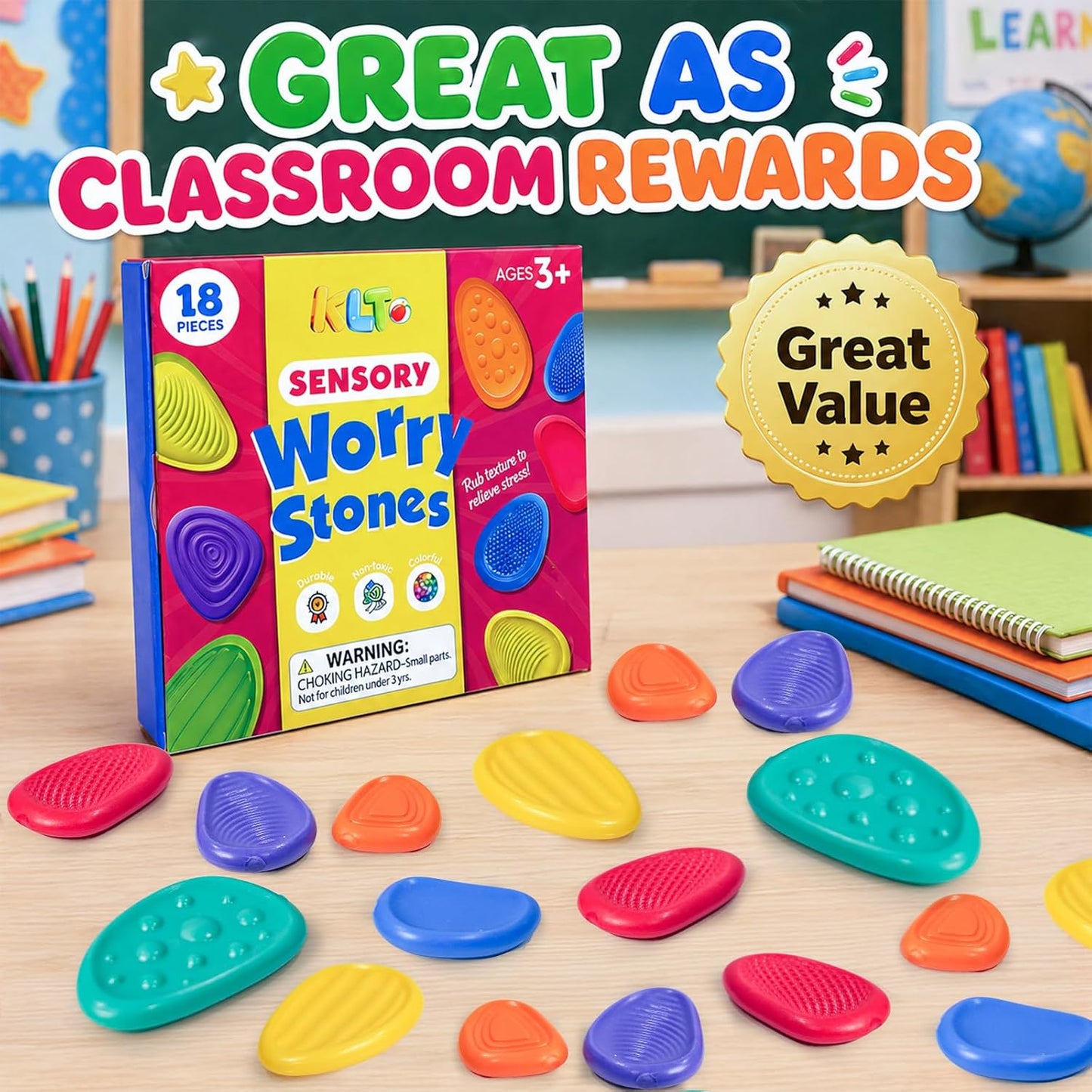 Fidget Toys Sensory Stone for Kids: 6 Pack Textured Soft Worry Stone for Autism Kids Calming - Fidget Stress Toys for Students Stress Relief - Small Prizes Fidget Toys