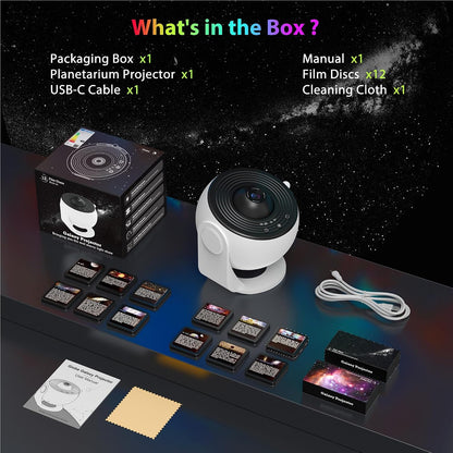 Galaxy Projector for Bedroom, HD Image Star Projector Galaxy Light Adjustable Knob, 13 Film Discs Planetarium Projector for Kids, 360° Rotating 1/2h Timer Simple 3-Button Control Black&White