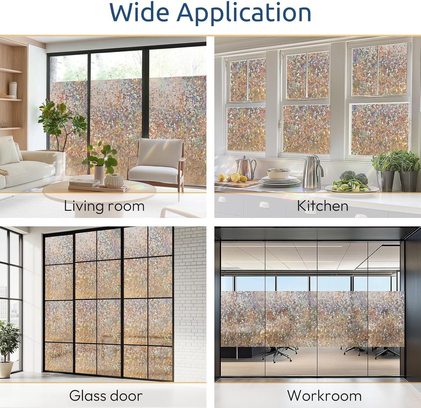 rabbitgoo Rainbow Window Privacy Film, Stained Glass Cling, 17.5" x 78.7"
