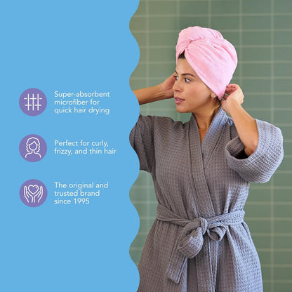 Turbie Twist 2-Pack Microfiber Hair Towel for Beauty, Travel, Gifting - Hair Wrap Turban for Straight, Wavy & Curly Hair - Premium Personal Care - Dark Purple & Light Purple