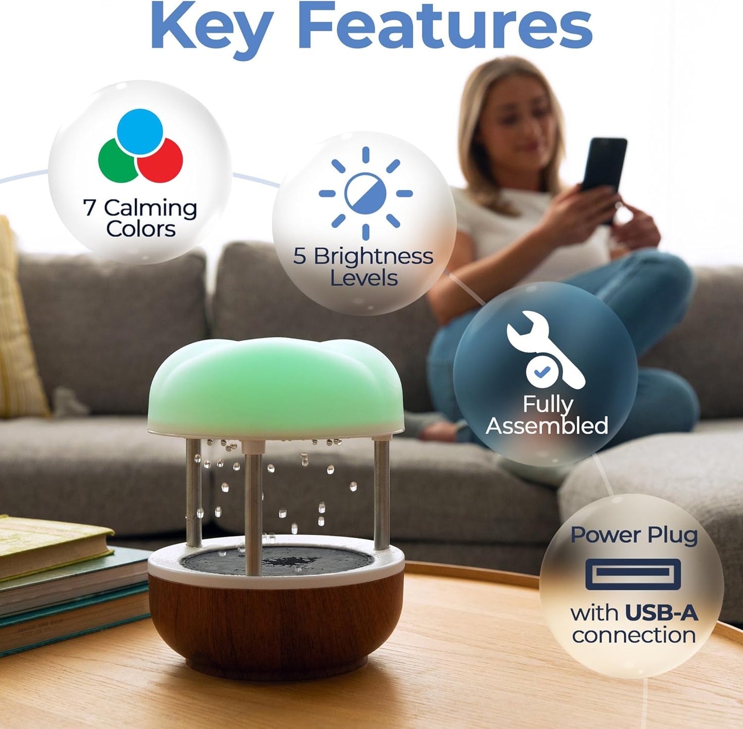 Mindsight ‘Calming Cloud’ Tabletop Water Fountain | Quiet Pump | Splash Resistant | Zen & Nature Décor | Promotes Focus, Stress Relief, Productivity, Sleep | Reminder to Pause & Reset | Desk Accessory