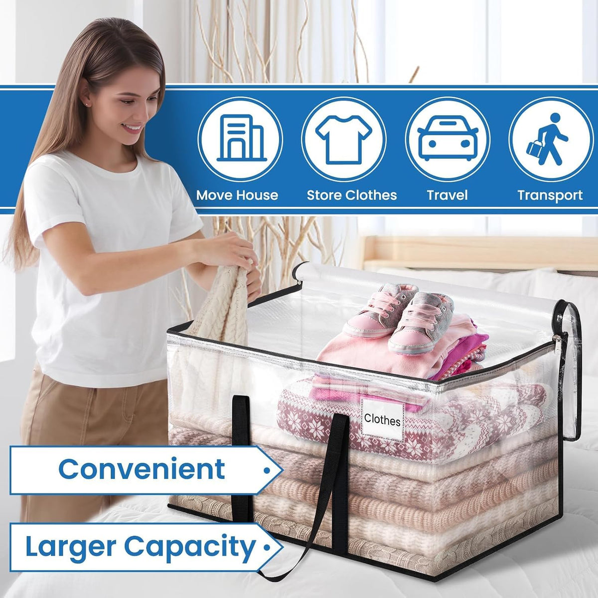RoomHacks Moving Bags, Heavy Duty Large Storage Bags, 88L, Clear