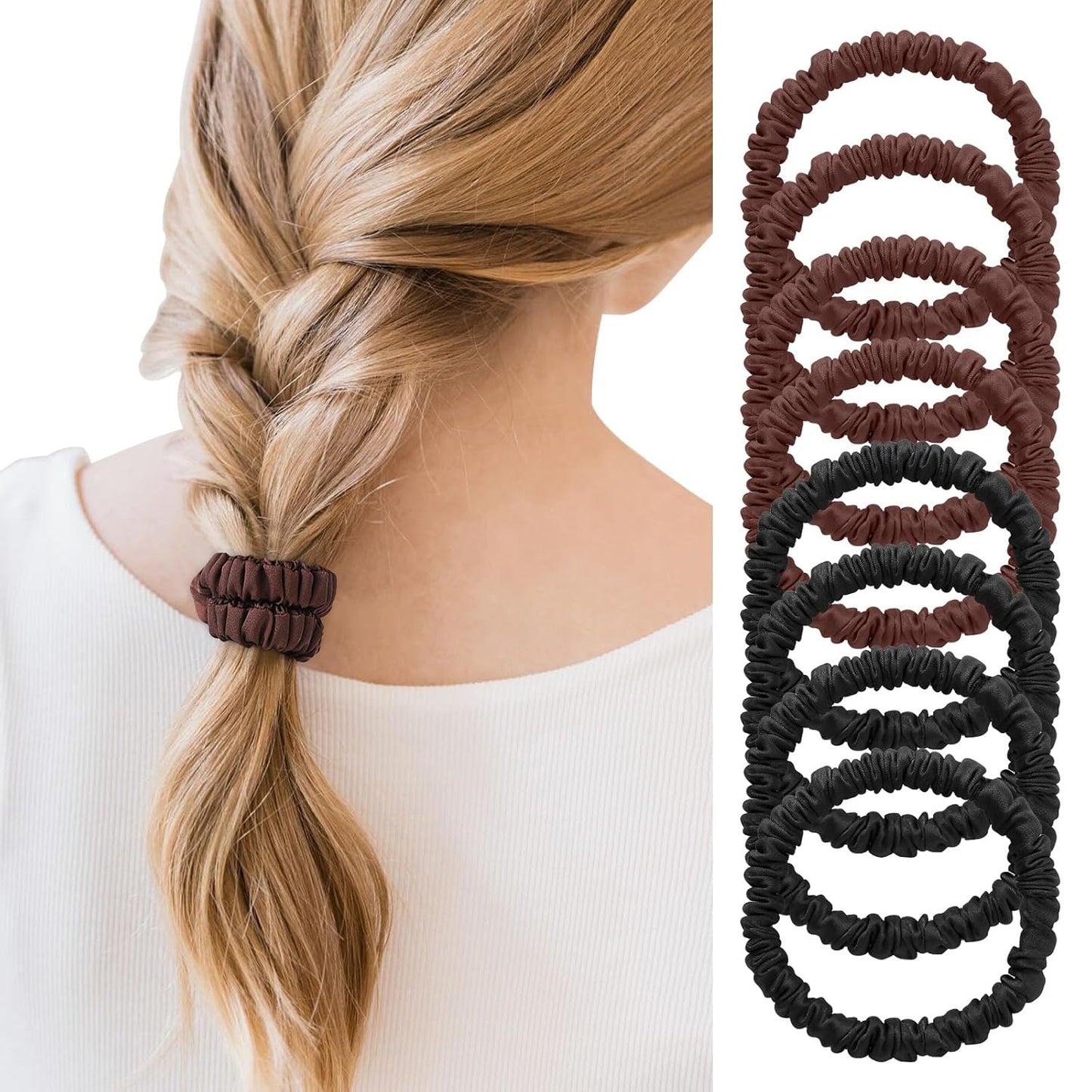 4Pcs Mulberry Silk Scrunchies Set, Silk Hair Ties Elastic for Women, Skinny Scrunchies Reduces Breakage for All Hair Types