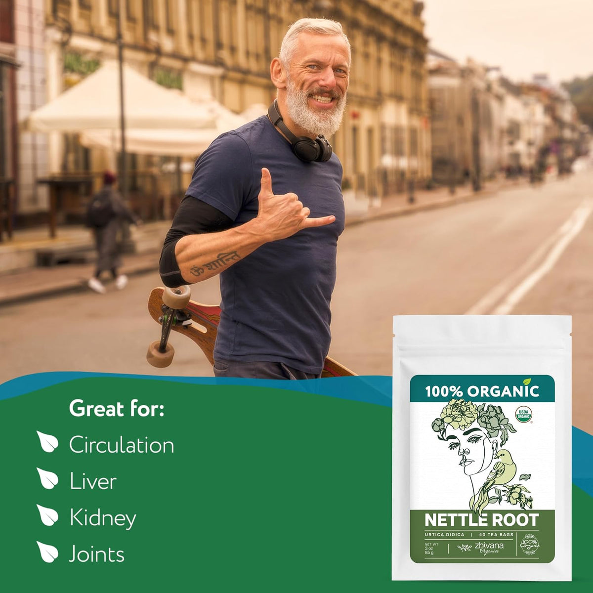 Organic Nettle Root Tea (40 Bleach-Free & Microplastic-Free TeaBags) - Men’s Health - Prostate, Hormones