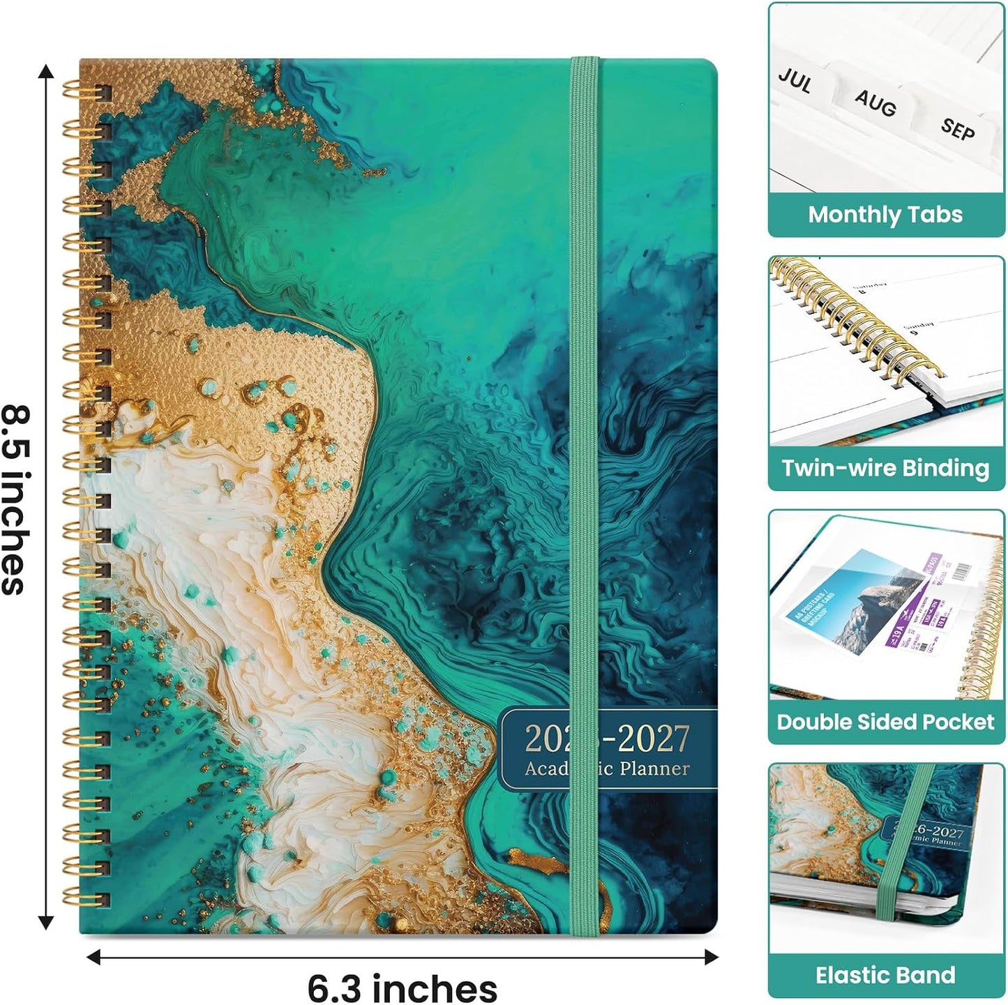 Planner 2026-2027, Academic Monthly and Weekly Calendar Planner for Women, July 2026 - June 2027, Hardcover Pretty Agenda Planner Book with Tabs, Spiral Daily Organizer for School Office Home Supplies, 6.3" x 8.5" - Blue Floral