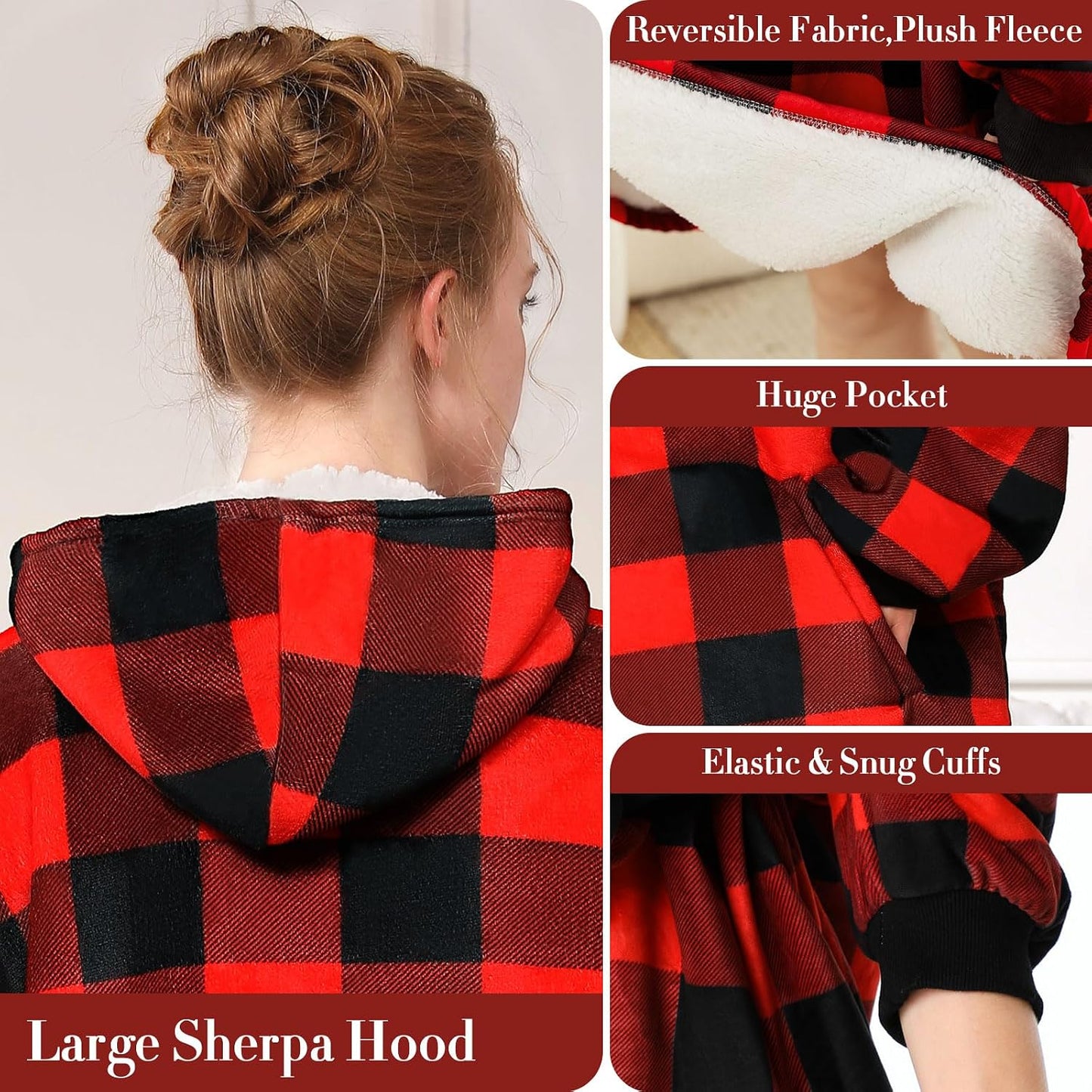 LetsFunny Blanket Hoodie,Oversized Wearable Sherpa Fleece Blanket Sweatshirt,Super Soft Warm Cozy with Giant Pocket,Gifts for Women Men Adults Teenagers, One Size Fits All