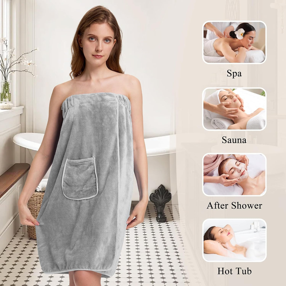 PJGGZ Towel Wrap for Women, Adjustable Button Quick Dry Absorbent Bath Wrap