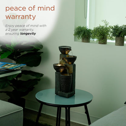 Alpine Corporatio 14" Tall Stoned Jar Cascading Water Fountain with LED Lights, Elegant Tabletop Water Feature for Home, Office, Living Room, and Bedroom Decor, Gray