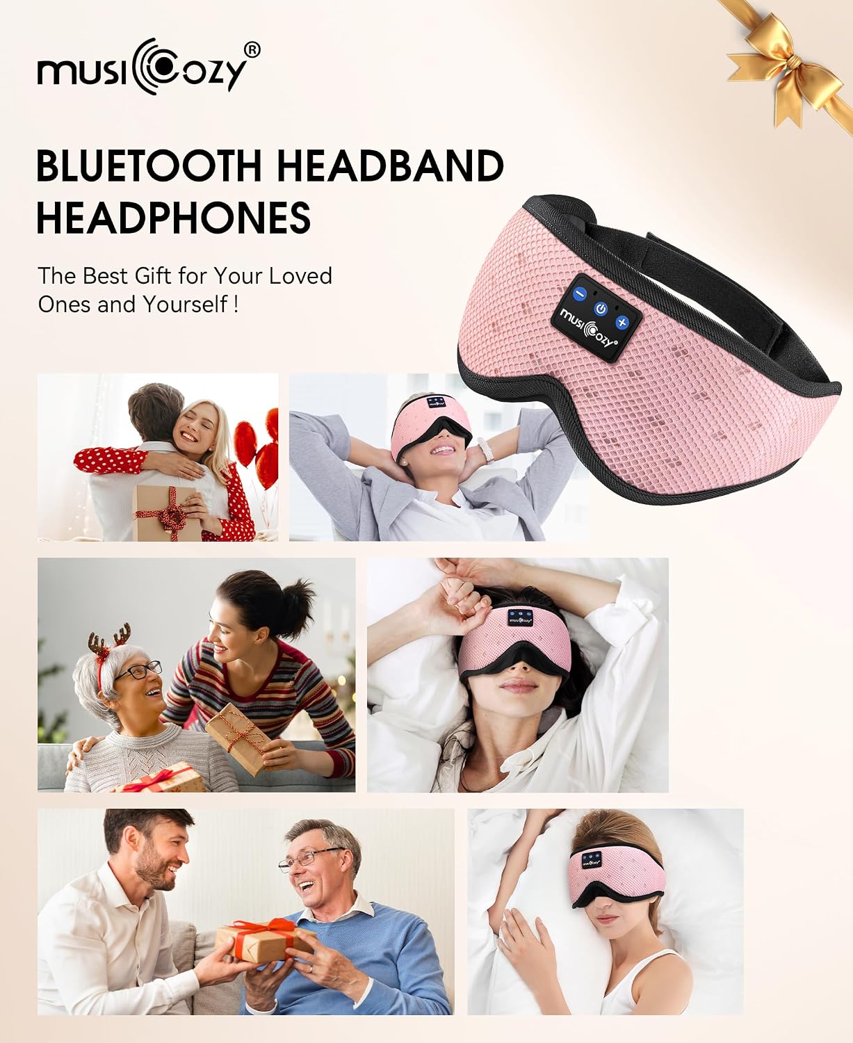 MUSICOZY Sleep Headphones Breathable Sleep Mask Bluetooth 5.4 Wireless Earphones Mask Sleeping Eyemask for Side Sleepers for Women Men Travel Meditation Gift (Mesh Black)