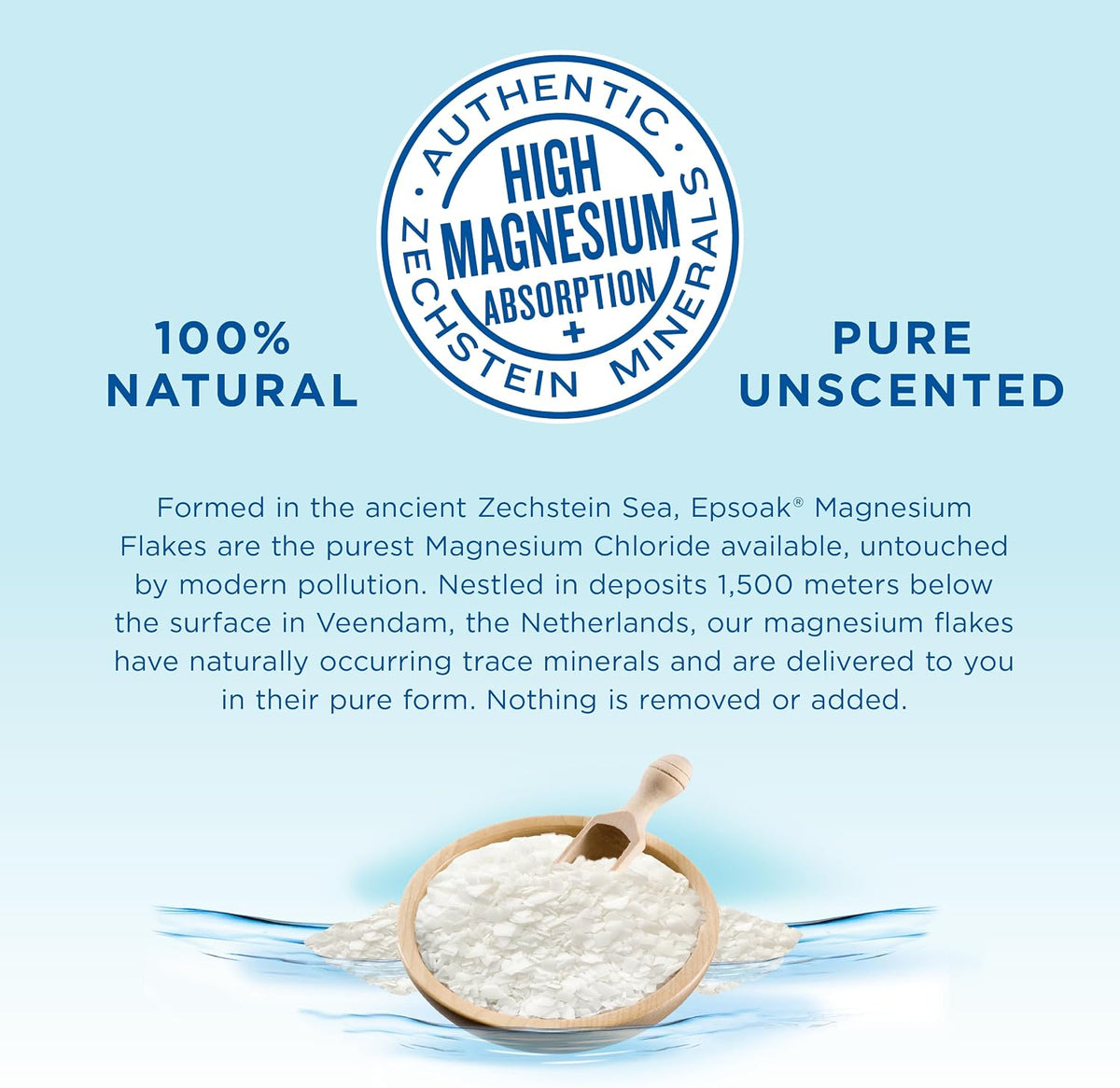 Epsoak Magnesium Flakes 4 lb. Magnesium Sulfate USP. Resealable Epsom Salt Bag Unscented, Made in The USA, Cruelty-Free Certified