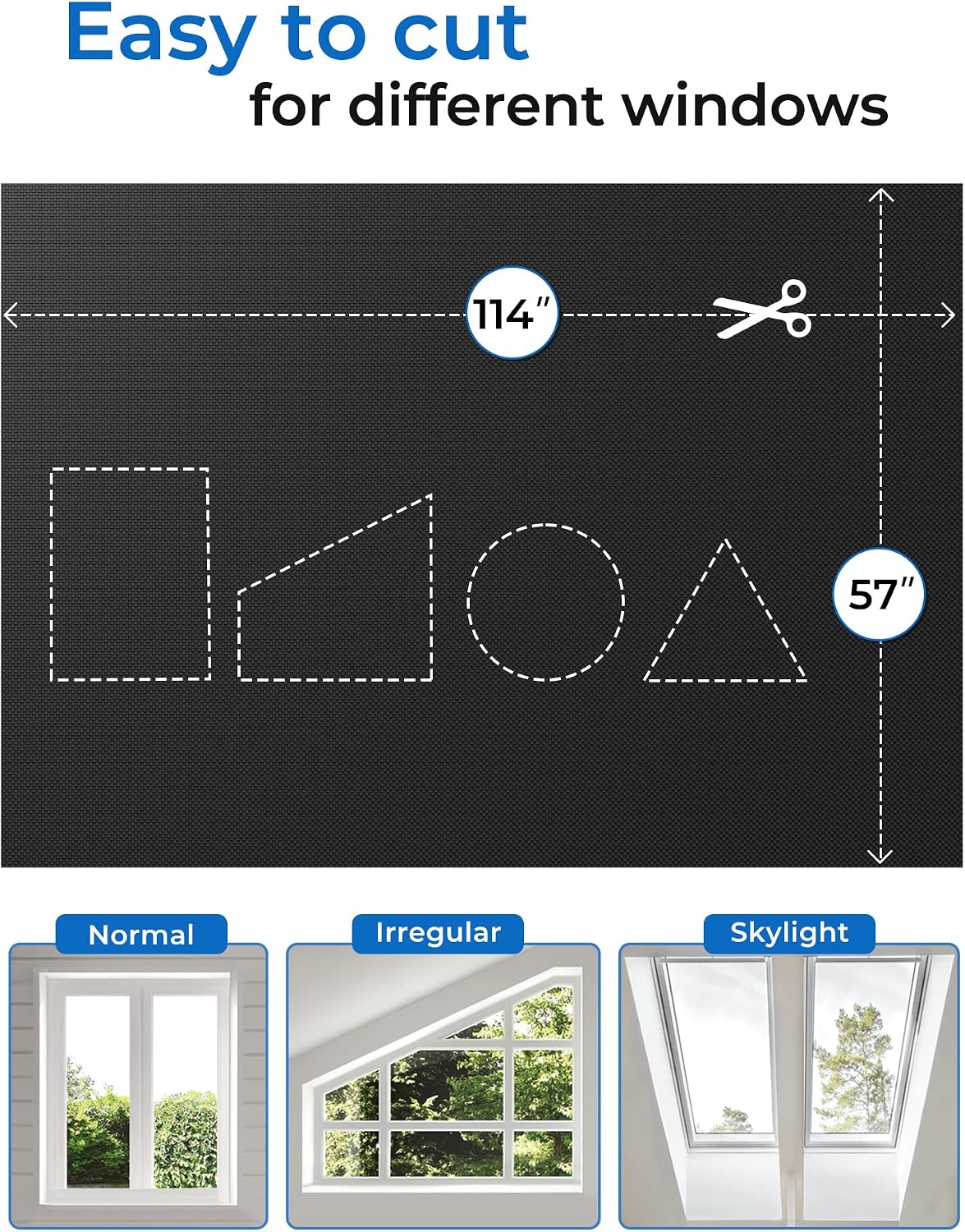 Sumobaby Blackout Curtains for Bedroom 63"x70"Portable Black Out Window Cover with Heat-Resistant Hook&Loop Tape,100% Blackout Shades No Drill Blinds for Windows DIY Cut Fit for Nursery,TV Room(Black)