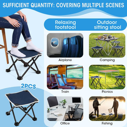 Ripeng 4 Pcs Portable Airplane Travel Foot Rest, Folding Camping Stool, Under Desk Foot Rest at Work for Long Flight, Home and Office Outdoor Hiking Fishing with Carry Bag (Black)