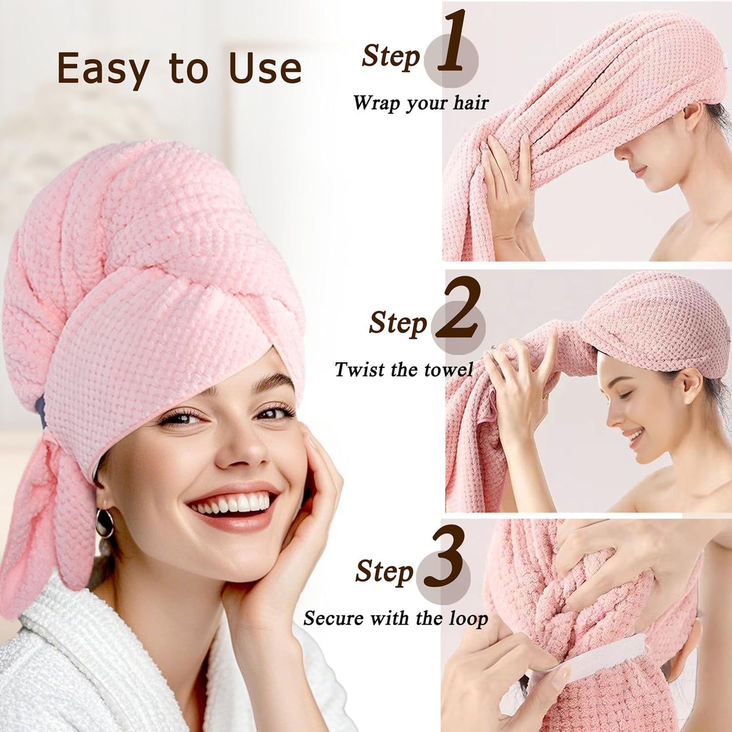 Large Hair Towel Wrap for Women, Quick-Dry Turban, Ultra Absorbent & Anti-Frizz, Ideal for Long, Thick & Curly Hair, Soft Lightweight Microfiber Drying Towel (24x42, Blue)