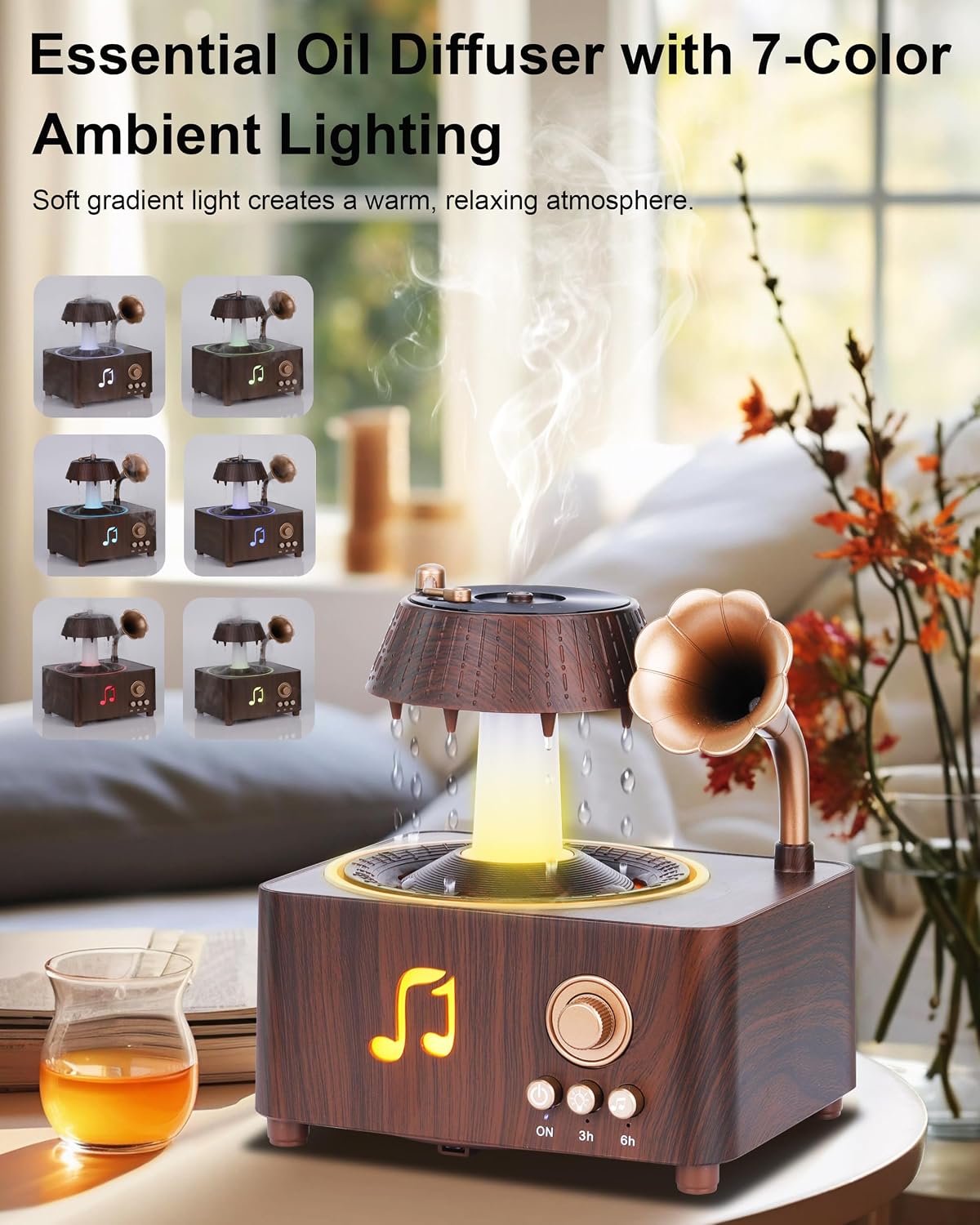 Essential Oil Diffuser, 250ml Cool Mist Rain Design | 7-Color Led, 20db Quiet, Ideal For Home, Office, Or Yoga. Compatible With All Pure Essential Oils And Fragrances