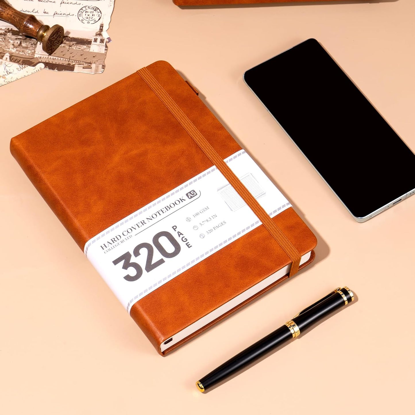 CAGIE Lined Journal Notebook for Women Men 320 Pages 100 Gsm Paper Thick Journaling Notebooks A5 Leather Journals for Writing Hardcover Journal Supplies for Work Note Taking Diary, 5.7x8.3 In, Green