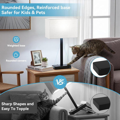 Hong-in Touch Lamps for Bedroom - 3-Way Dimmable Bedside Lamps Set of 2 with USB C+A, Grey Modern Table Lamp for Night Stands, Desk Lamp for Living Room Nightstand End Tables Bed Side