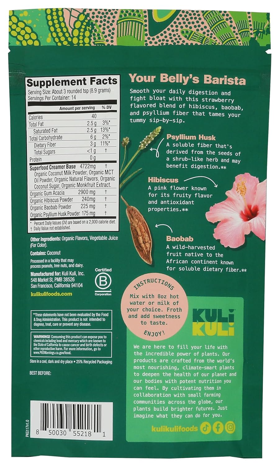 Kuli Kuli Matcha Moringa Organic Superfood Latte - Matcha Green Tea Powder for Natural Caffeine & Antioxidants with Moringa and Lion’s Mane for Cognitive Support and Mental Focus