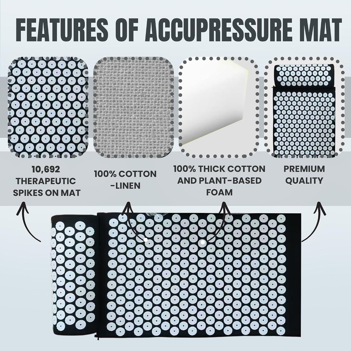Acupressure Mat & Pillow Set with Carry Bag | Natural Back & Neck Relief | Full Body Acupuncture Massage Mat for Relaxation, Circulation & Better Sleep
