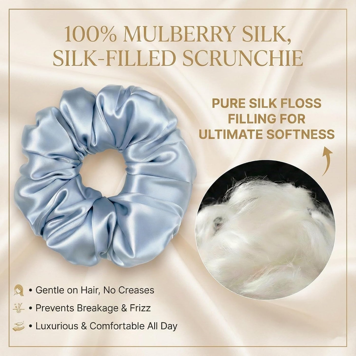 Silmer 22 Momme Silk Pillow Scrunchie Air, Oversized Lightweight Mulberry Silk Hair Tie with High Elasticity, Soft Padded No Crease Ponytail & Sleep Holder (Dusty Rose, 1Pc)