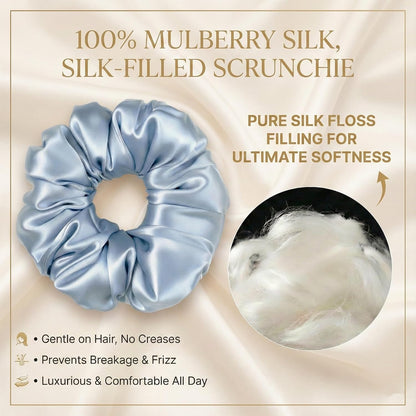 Silmer 22 Momme Silk Pillow Scrunchie Air, Oversized Lightweight Mulberry Silk Hair Tie with High Elasticity, Soft Padded No Crease Ponytail & Sleep Holder (Dusty Rose, 1Pc)